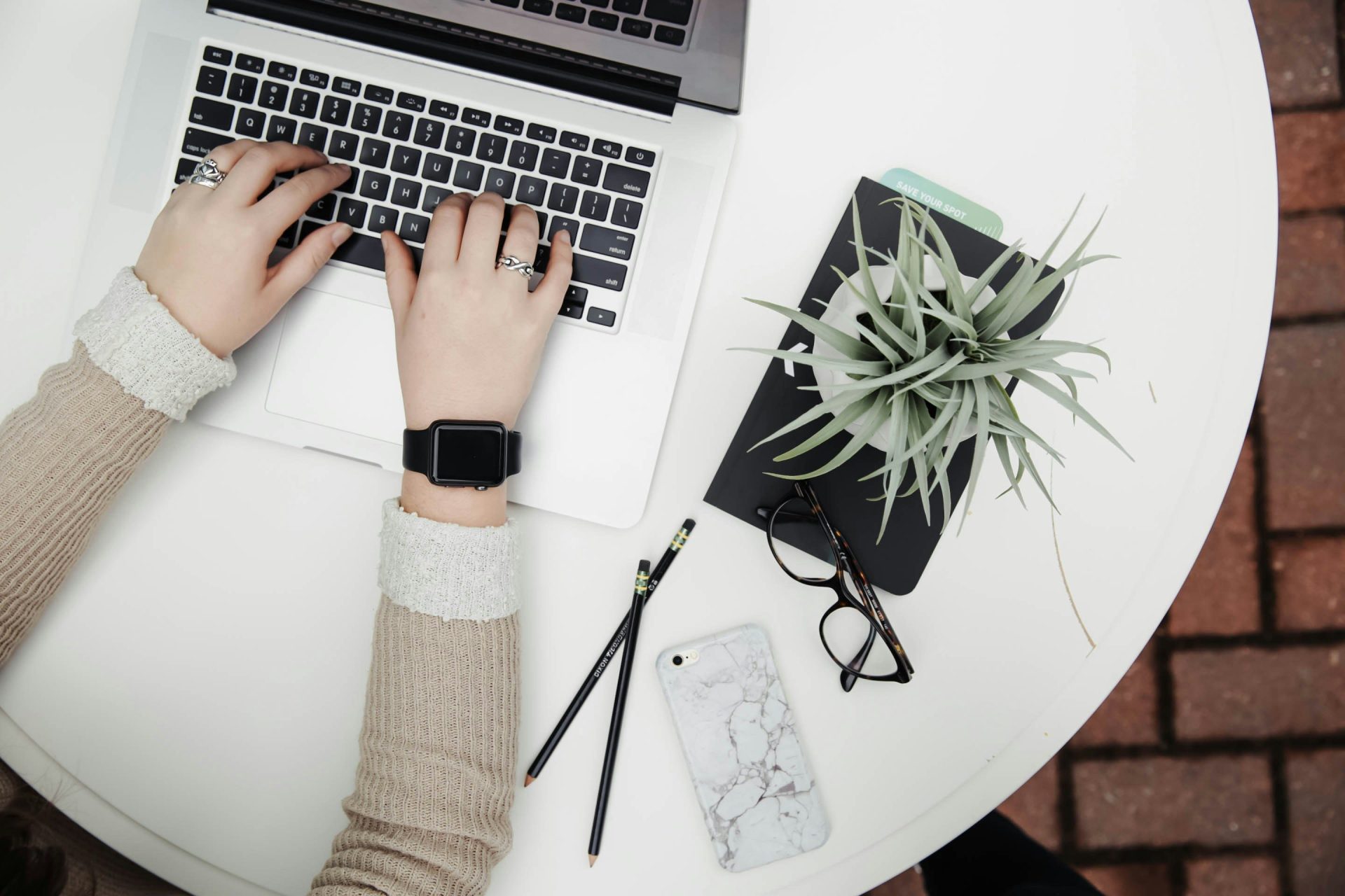 personne utilisant un ordinateur portable à côté d'aloe vera